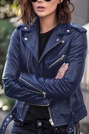 Women's blue leather jacket