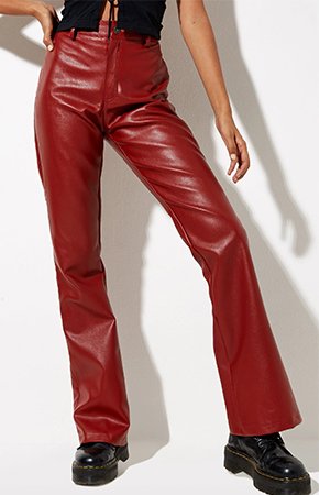 Red women's leather trousers