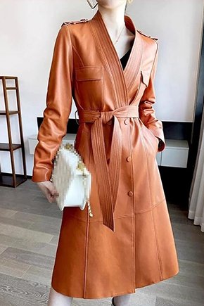 Women's brown leather coat
