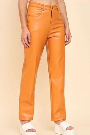 Orange women's leather trousers